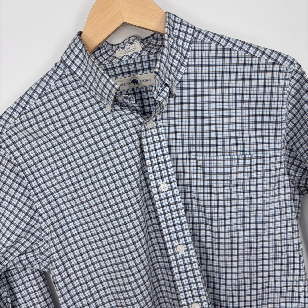 Onward Reserve Tailored Fit Plaid Button Down Shirt Mens Medium Blue White Check